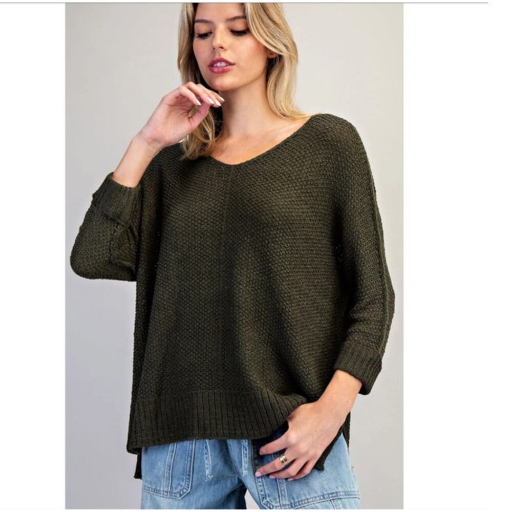 EE:Some Split Hem Open Knit Long Sleeve Sweater US Women's M/L